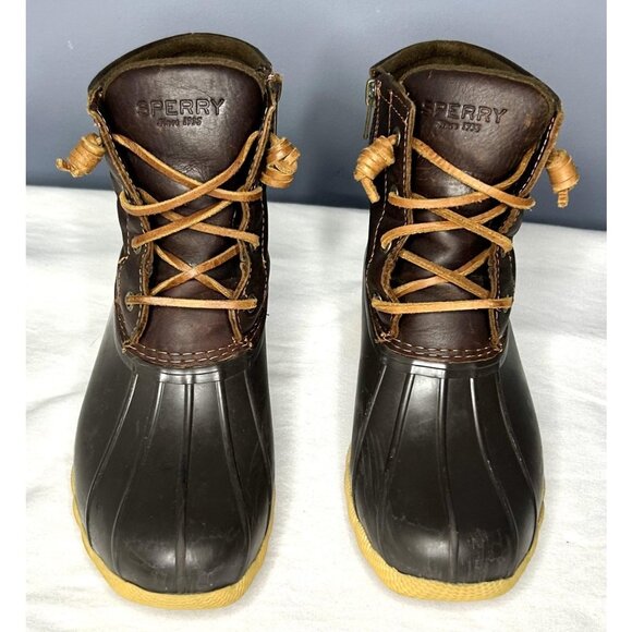Sperry Saltwater Duck Boots Womens Size 6.5 Brown Leather Rubber Side Zip - Picture 11 of 13